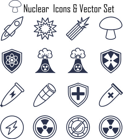 Nuclear weapons icons set in flat style isolated on white background. Vector illustration.のイラスト素材