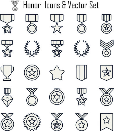 Medal icons set in thin line style for web and mobile designのイラスト素材