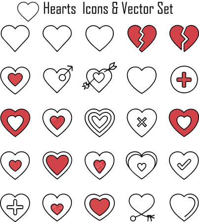 Heart icon set in thin line style for graphic design and web designのイラスト素材