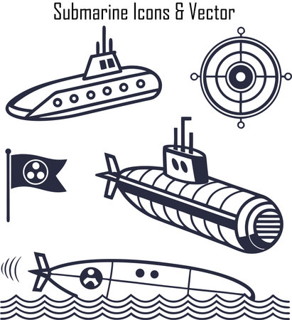 Submarine icon set in black and white colors. Vector illustration.のイラスト素材