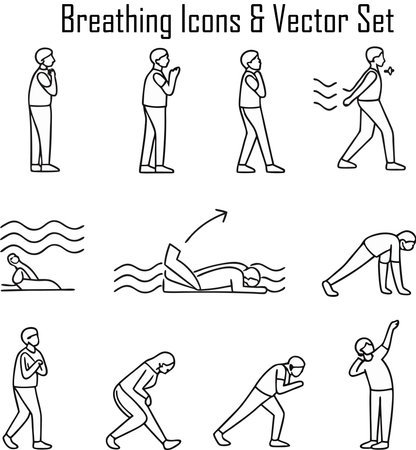 Set of black and white vector illustrations of people in different situations.のイラスト素材