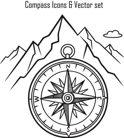 Compass in the mountains.Vector illustration ready for vinyl cutting.のイラスト素材