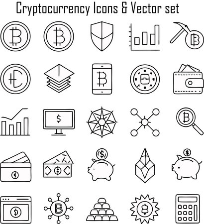 Cryptocurrency line icon set, Cryptocurrency outline vector setのイラスト素材