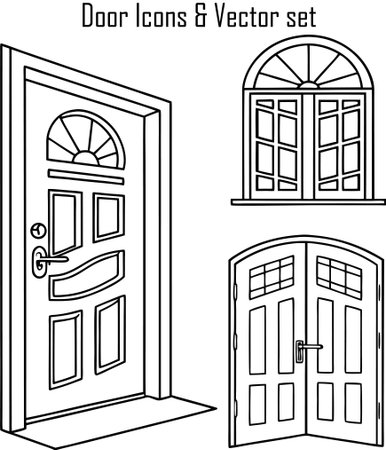 Door set. Vector illustration of the entrance to the house.のイラスト素材