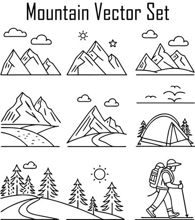 Outdoor adventure vector icons set. Cartoon illustration of outdoor adventure vector icons for web designのイラスト素材