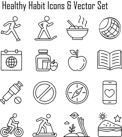 Healthy lifestyle icon set in thin line style. Vector illustration.のイラスト素材
