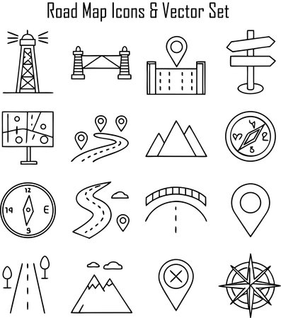 Set of travel and tourism icons. Outline vector illustration for coloring book.のイラスト素材