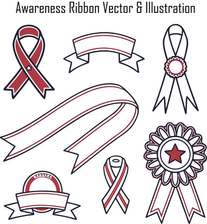 Set of red ribbons and award icons. Isolated vector illustration.のイラスト素材