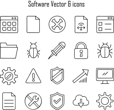 Web and software icons set in thin line style. Vector illustration.のイラスト素材