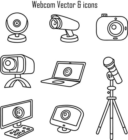 vector set of web camera and video camera in doodle styleのイラスト素材