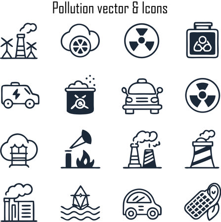 pollution icon set in thin line style for web and mobile designのイラスト素材