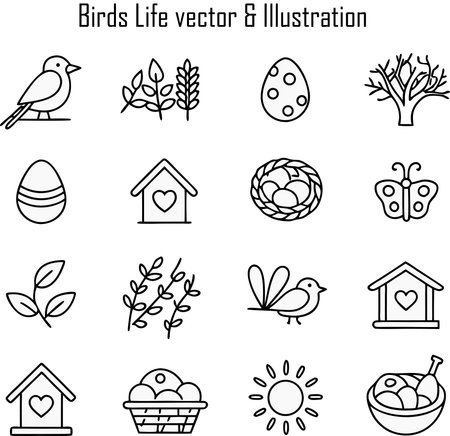 Easter icon set in thin line style vector illustration on white background.のイラスト素材
