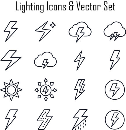 Lightning icons set in thin line style. Vector illustration isolated on white background.のイラスト素材