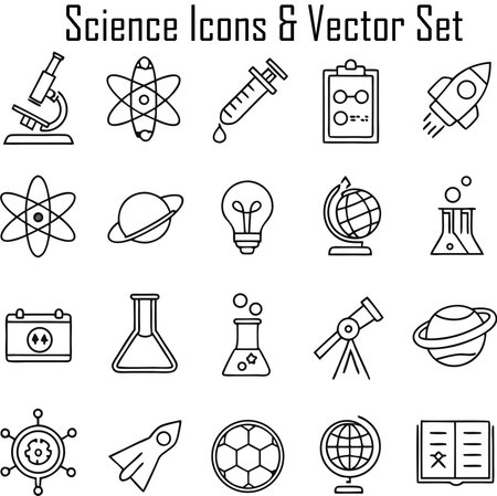 Science and technology icon set in thin line style. Vector illustration.のイラスト素材