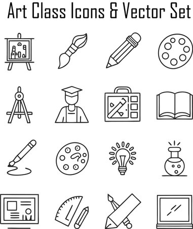 Art classes vector line icon set, education symbols collection or sketches.のイラスト素材