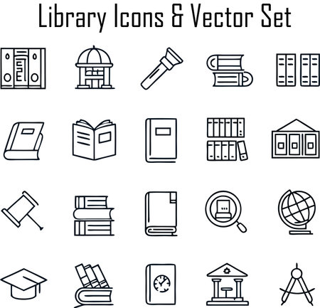 Library icon set in thin line style for web design and mobile appsのイラスト素材