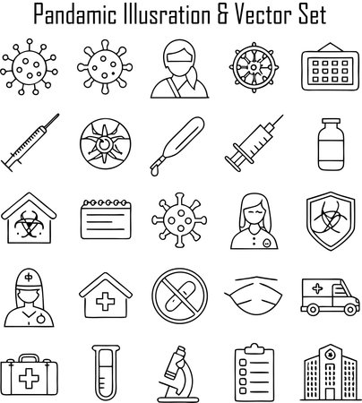 Coronavirus icon set in thin line style. Vector illustration.のイラスト素材