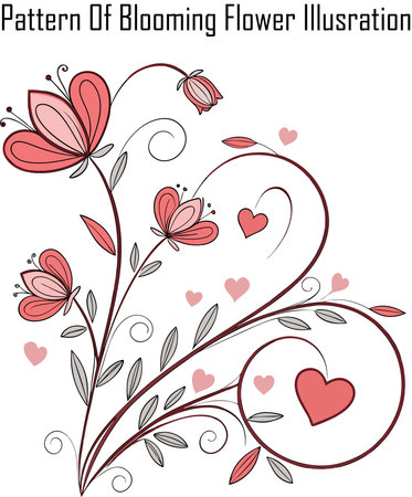 Valentine's day card with flowers and hearts, vector illustrationのイラスト素材