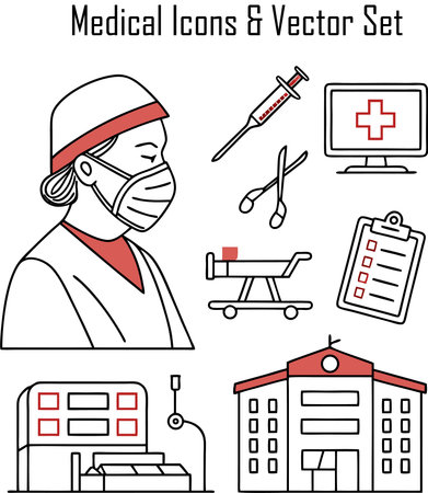Medical and health care icons set. Outline illustration of medical and health care icons for web designのイラスト素材