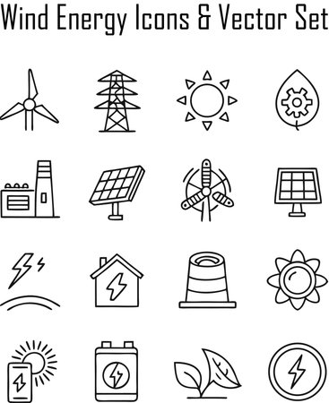 Ecology icons set in thin line style. Renewable energy vector illustration.のイラスト素材