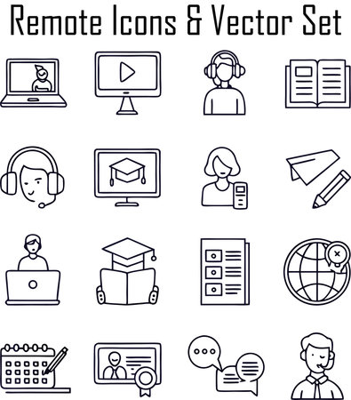 Remote education icon set in thin line style for web design and mobile appsのイラスト素材