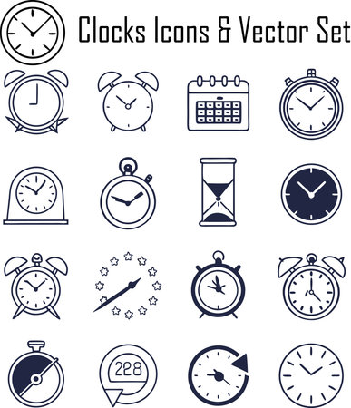 clock icon set in flat design on white background, vector illustration.のイラスト素材