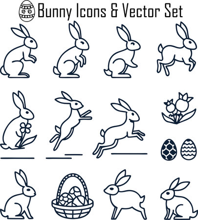 bunny icons set, outline vector symbols collection, linear pictograms pack isolated on whiteのイラスト素材