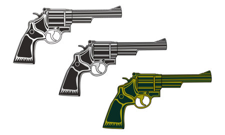 Vector illustration of three revolvers in green and black colors on a white backgroundのイラスト素材