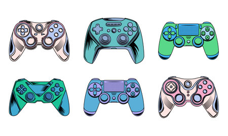 Gamepad icons set. Colorful video game controller vector illustration.のイラスト素材