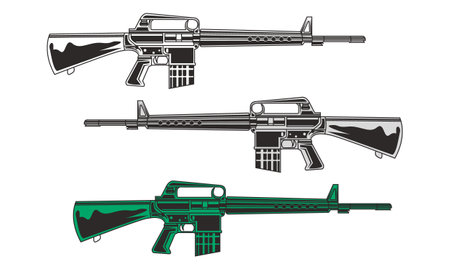 Vector illustration of a submachine gun. Vector illustration of an assault rifle.のイラスト素材