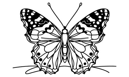 Black and white butterfly isolated on white background. Vector illustration for coloring book.のイラスト素材