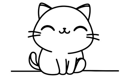 Cute cartoon cat on white background. Hand drawn vector illustration.のイラスト素材