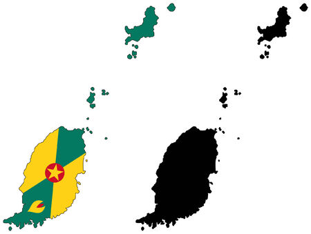  vector map and flag of Grenada with white background. のイラスト素材