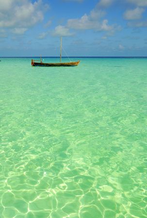 Picture of a parking boat at sea at maldives.