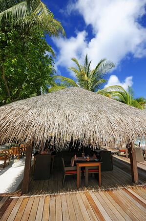 thatched house at Maldvies.の写真素材