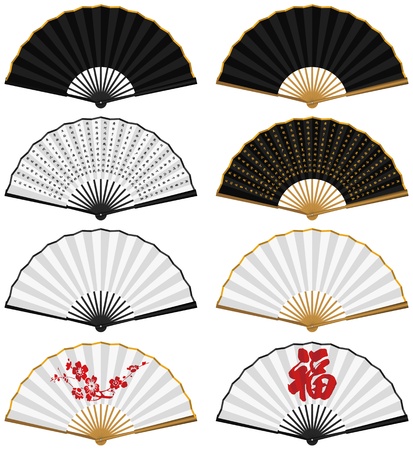 Layered vector illustration of various Chinese traditional folding fans.のイラスト素材