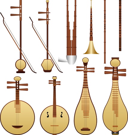Layered vector illustration of Chinese music instruments.のイラスト素材
