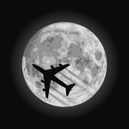 Layered vector illustration of Moon with a airplane silhouette のイラスト素材