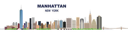 Layered editable vector illustration of Manhattan, New York City, USA, each building is on a separate layer.のイラスト素材