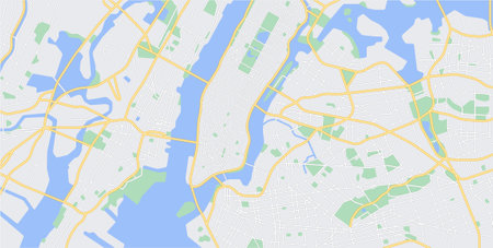 Layered editable vector streetmap of Newyork,USA,which contains lines and colored shapes for lands,roads,rivers and parks.のイラスト素材