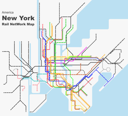 Layered editable vector illustration of overview map of urban transportation in New York,Americaのイラスト素材