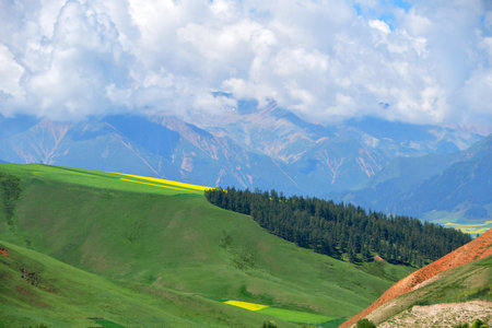 Photo of the mountains and valleys of Qilian Mountains, Qinghai Province, Chinaの写真素材