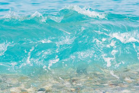 Blue sea wave crashing. Nature background. Travel concept