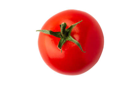 Ripe cherry tomatoes basil leaves isolated on white background. Clipping path