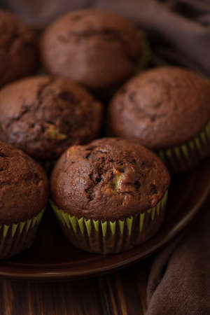 Close-up chocolate banana muffins. Selective focusの写真素材