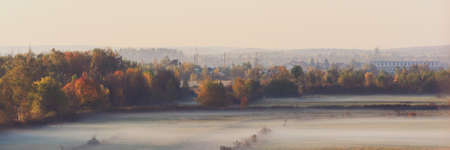 Foggy morning at sunrise. Autumn natureの写真素材