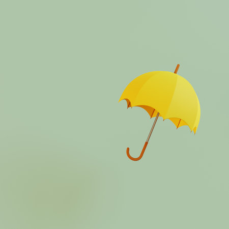 Classic elegant opened yellow umbrella on mint background. 3D renderの写真素材