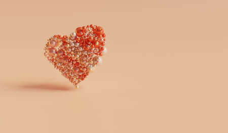 Universally greeting card. Heart shape from colorful balloons on pink background. 3d renderの写真素材