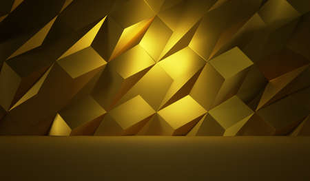 Golden abstract exterior background. Geometric Wall. 3D Renderの写真素材