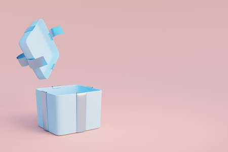 Open gift box on pink background. 3d render